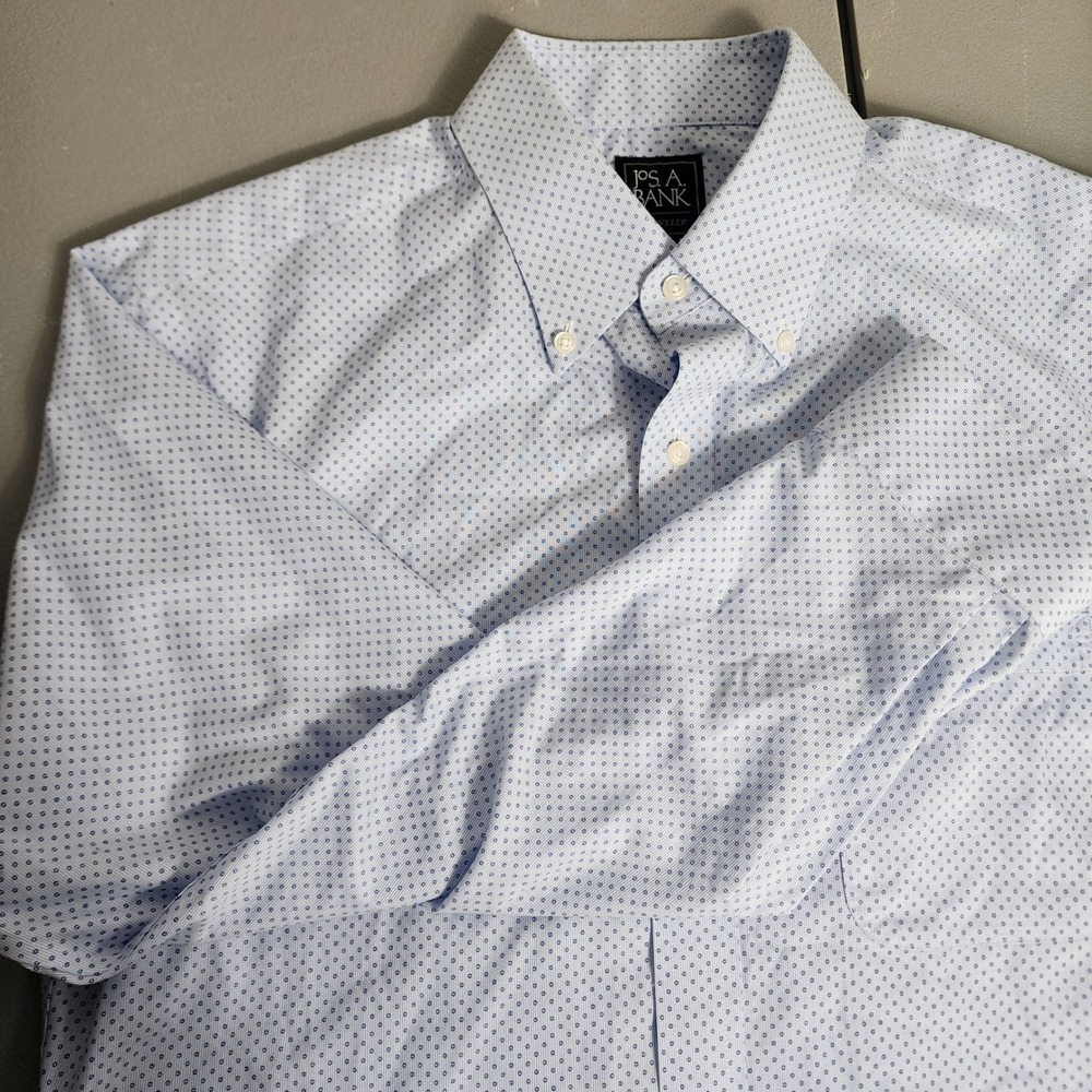 Jos A Bank‎ Traveler Slim Fit Dress Shirt Mens Blue Micro Dot Cotton Long Sleeve